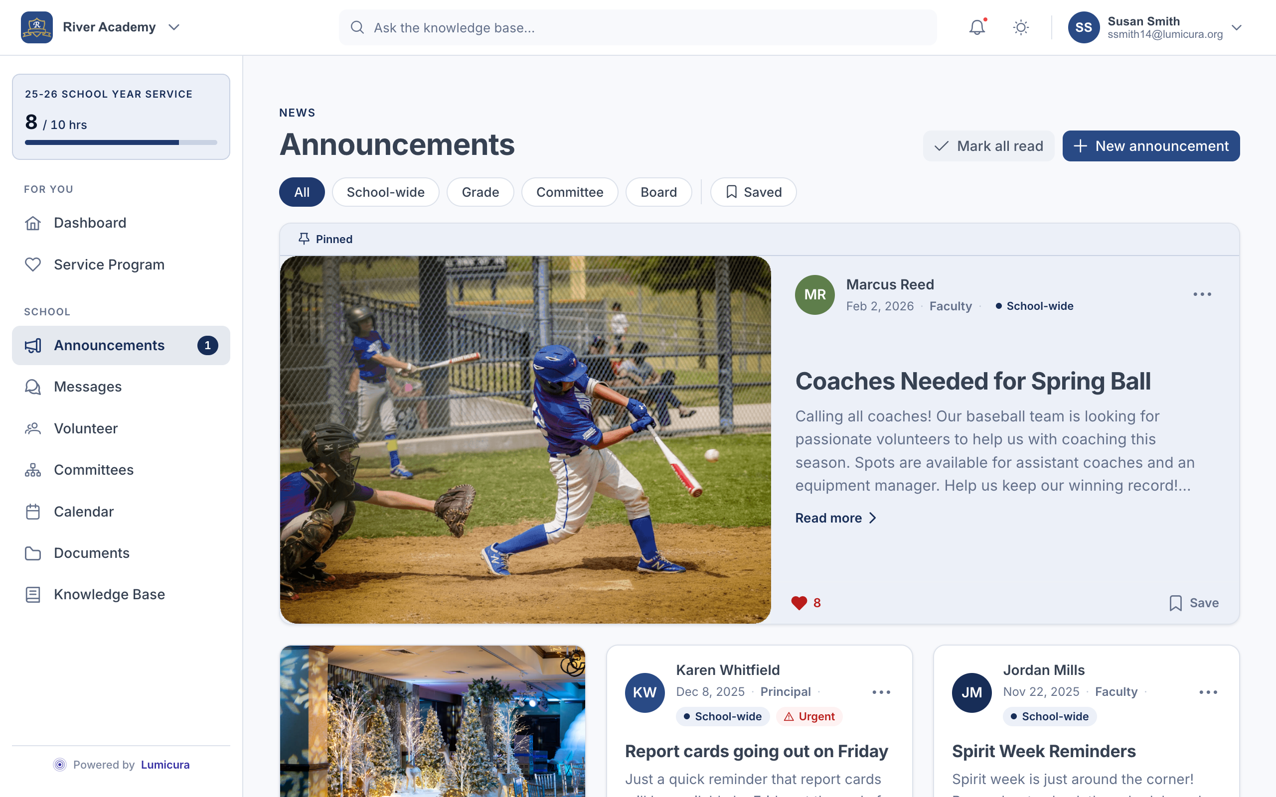Announcements — desktop view