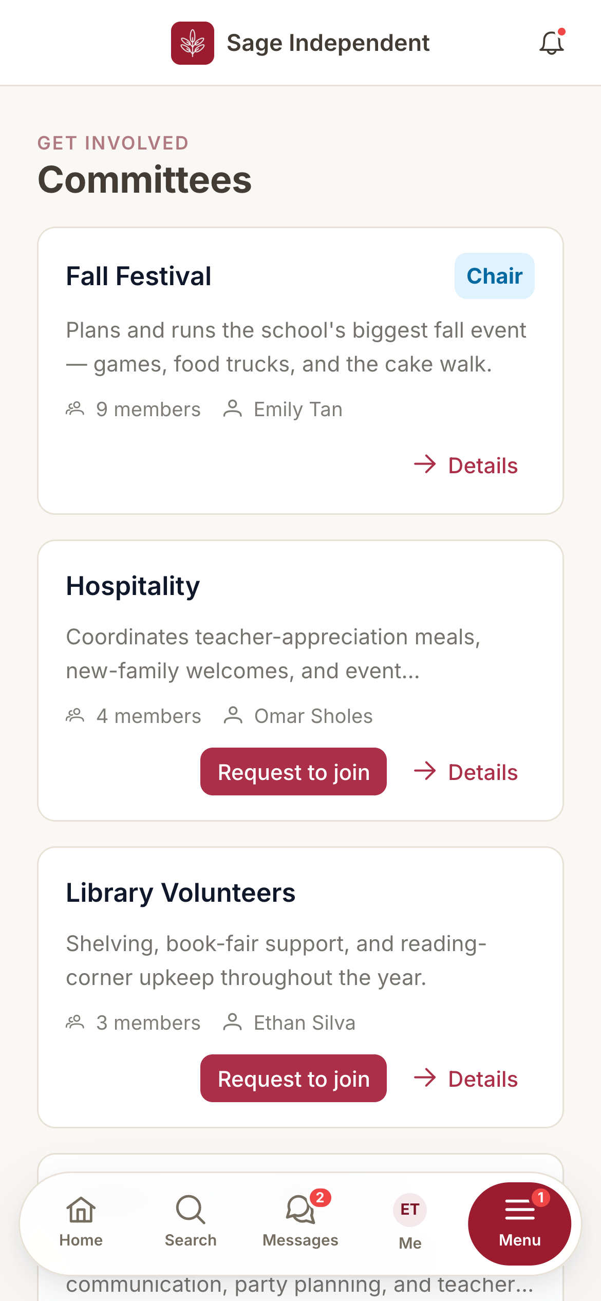 Committees — mobile view