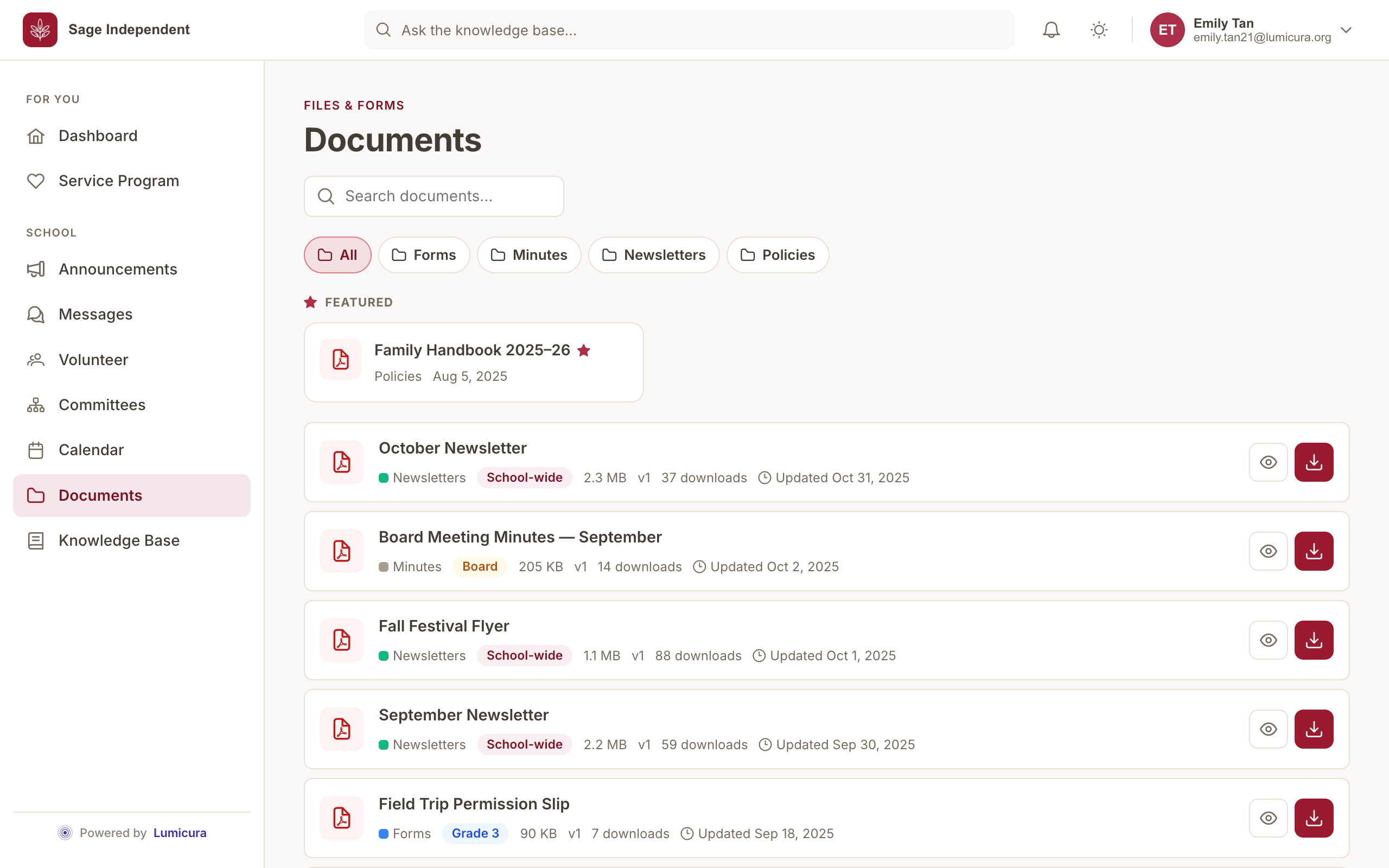 Documents — desktop view
