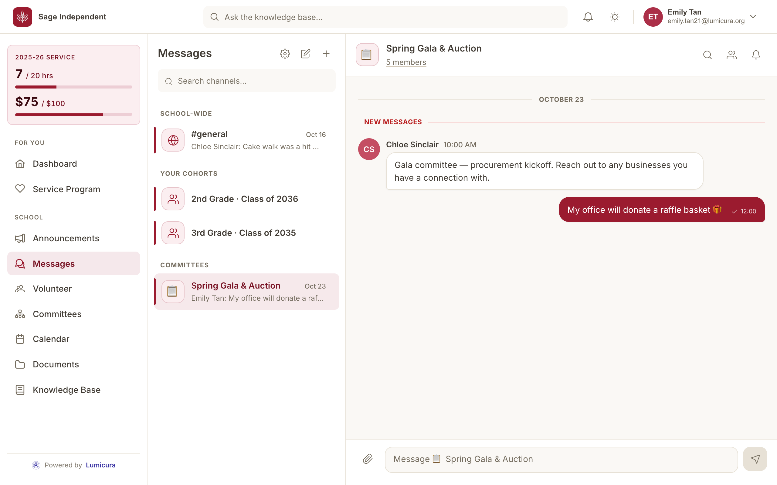 Messages — desktop view
