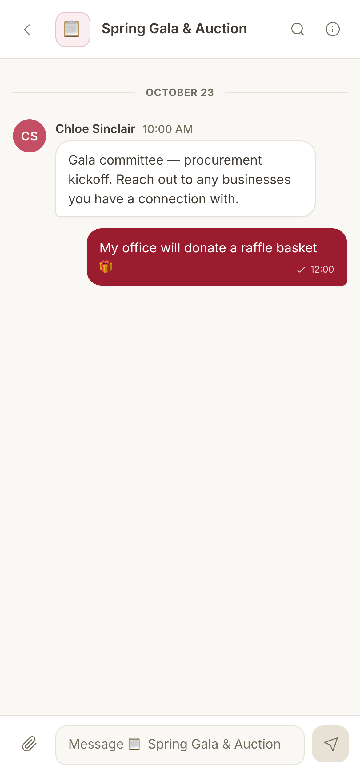 Messages — mobile view