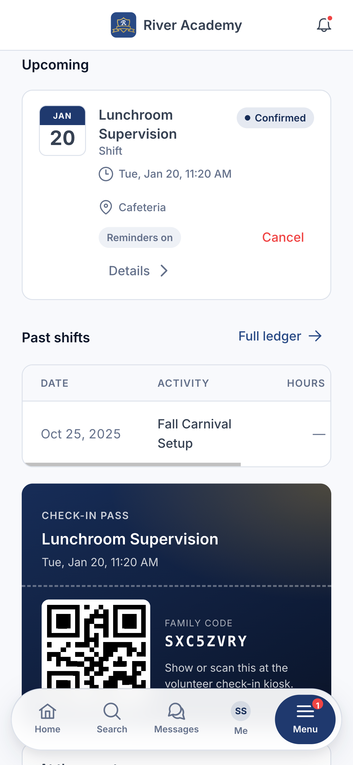 Volunteer sign-up — mobile view